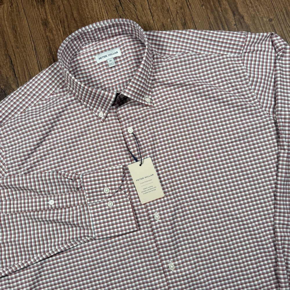 Peter Millar Crown Sport Shirt Men XL Red Blue Check Performance MF25W45LTBP NWT